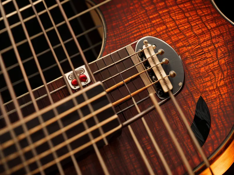 Finger drücken die Saiten einer Gitarre auf dem Griffbrett nieder.